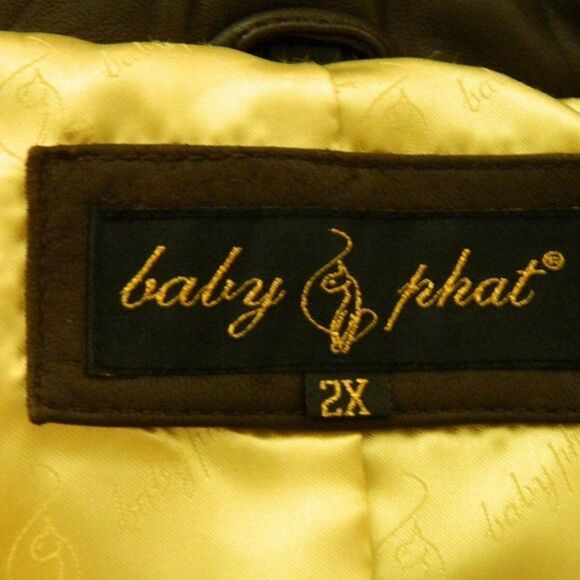 BABY PHAT Jacket Leather Brown Puffer Y2K 90's Vintage Embroidery Cat Logo XXL - Picture 11 of 12
